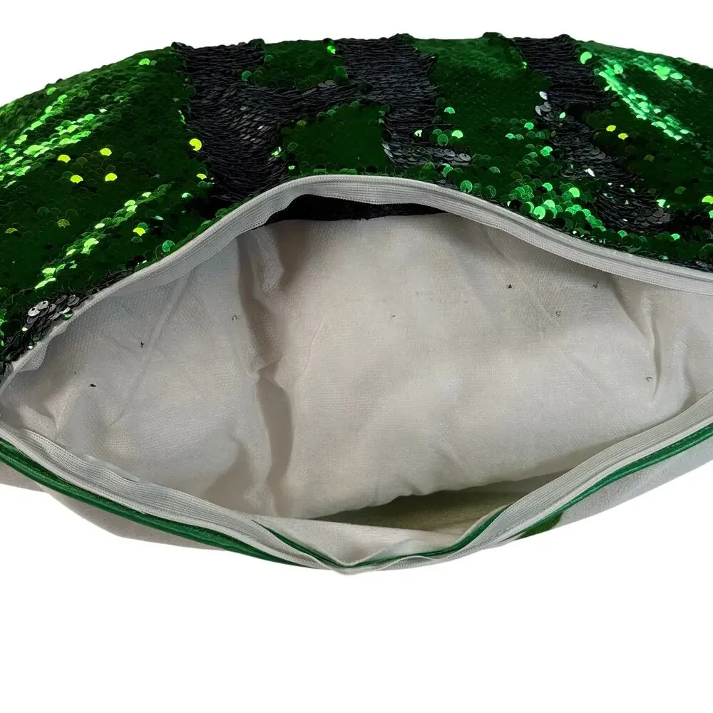 Mermaid Pillow Dinosaur Sequin Throw Pillow White Green Reversible 19x11